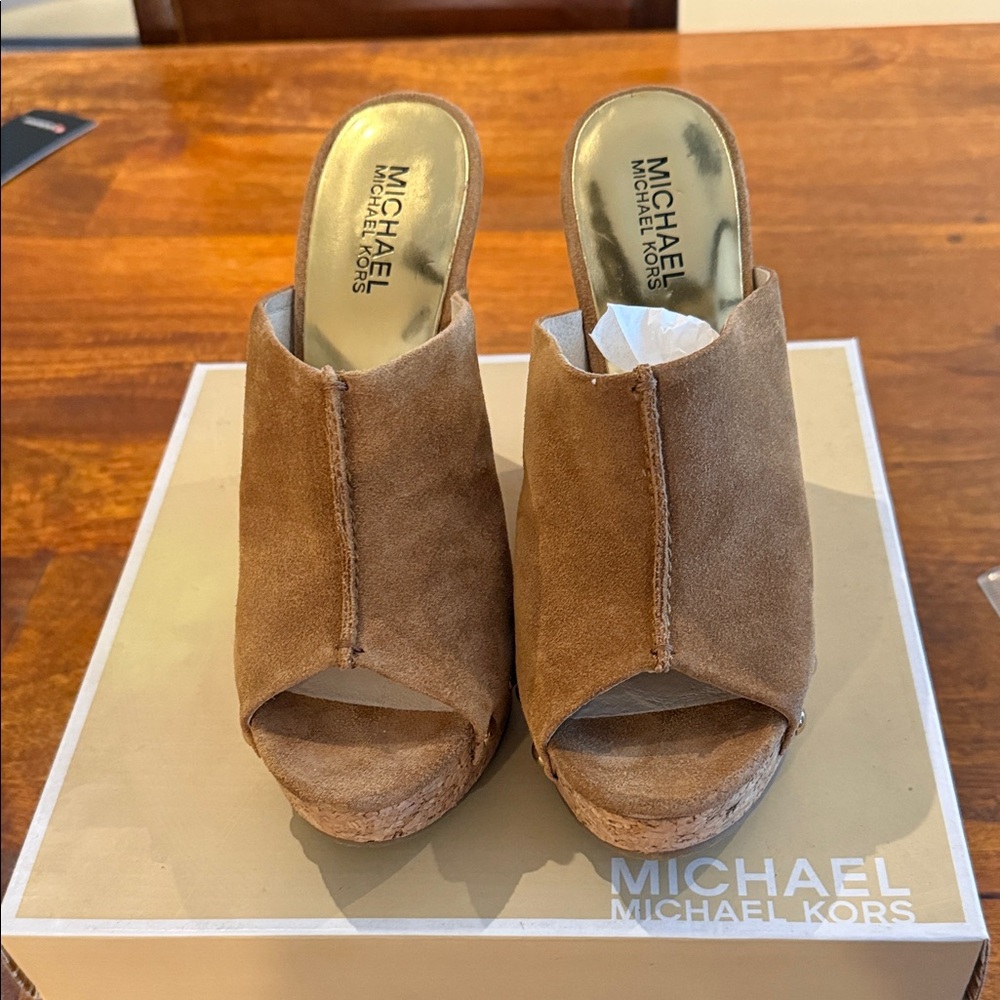 Michael Kors Brown Suede Wedge Mules